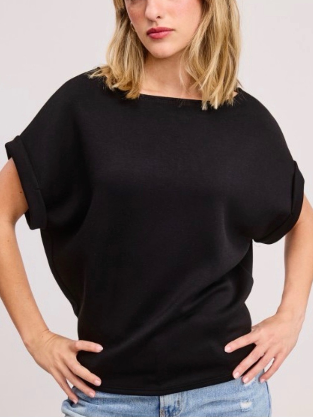 Charlotte Avery Black Short-Sleeve Rolled Cuff Tee - Picture 1 of 2